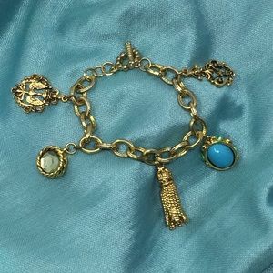 Gold Charms Bracelet Links Blue Egg Tassel Toggle